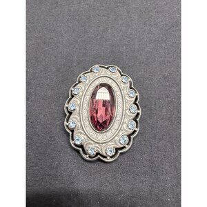 Vintage Oval Silver Tone Brooch With Purple & Blue Stones